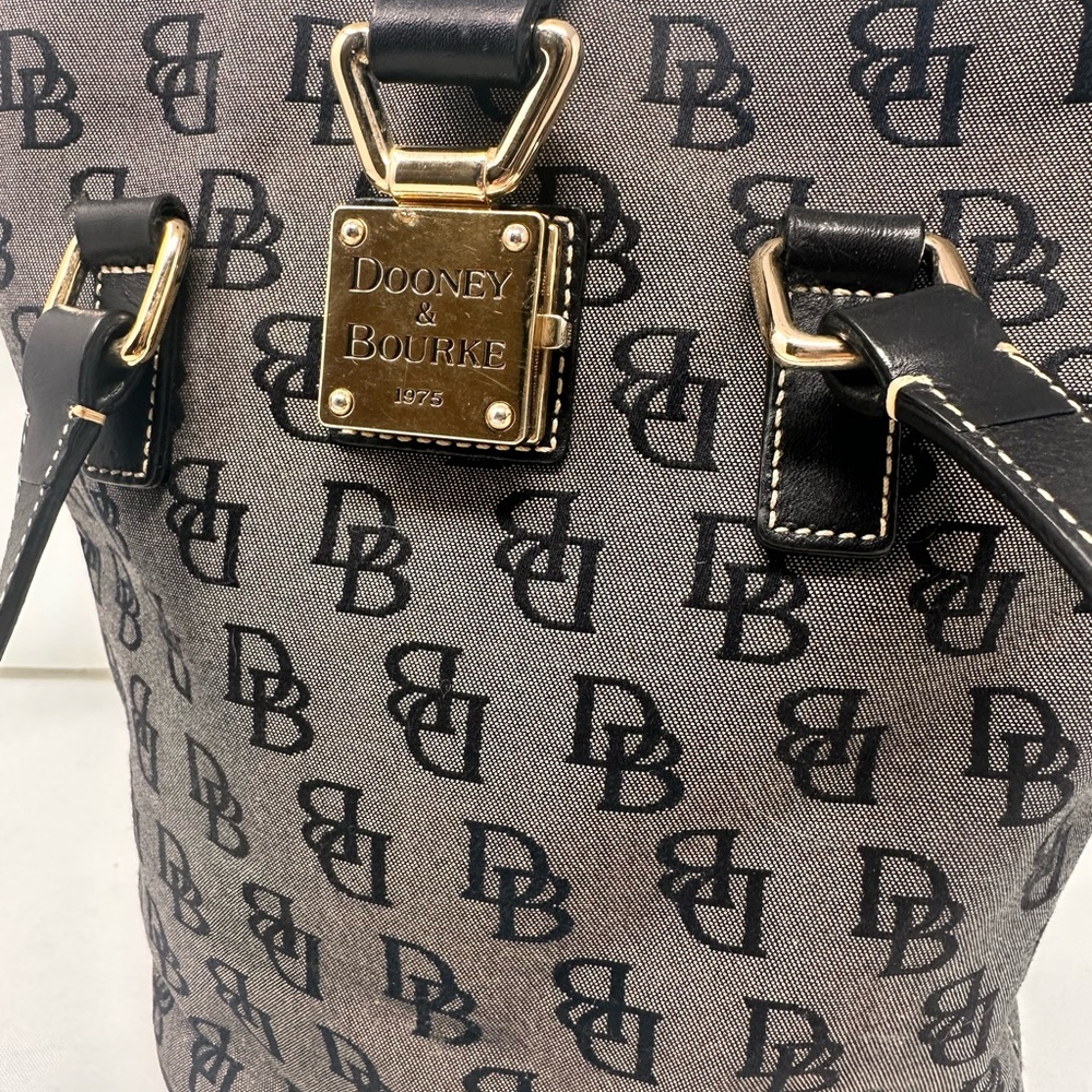 Vintage Dooney & Bourke Black Logo Canvas North South Bucket Bag